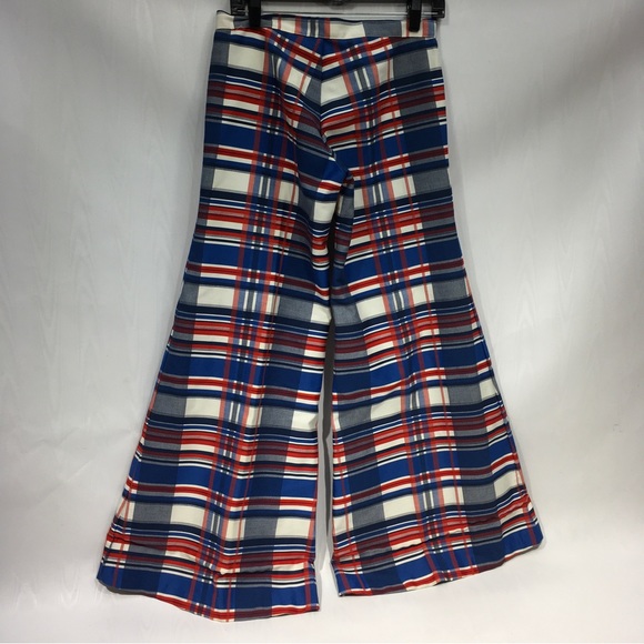 70s Plaid Vintage HUGE Elephant Bell Bottoms Size 9 High rise 31" Waist - Picture 9 of 9